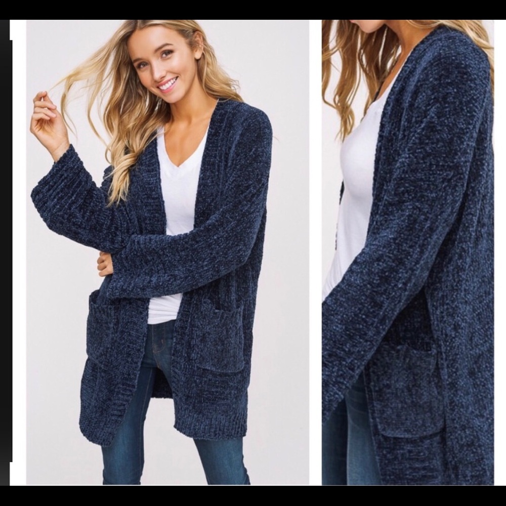 Love Tree Navy Chenille Open Cardigan